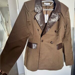 WeWoreWhat Brown blazer  with Leather Details